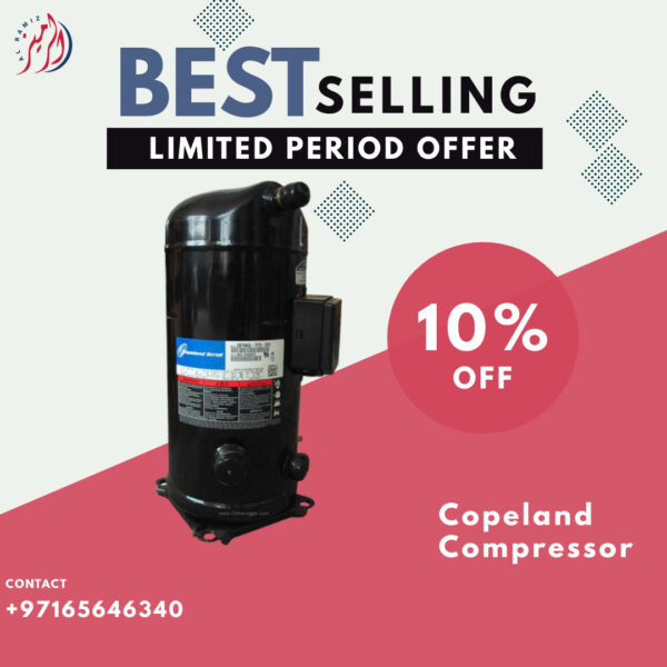 A Copeland compressor, used in air conditioning and refrigeration systems to compress and circulate refrigerant.